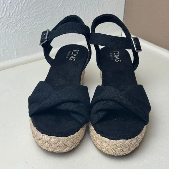 TOMS Diana Black Canvas Espadrille Wedge Sandals Women 9.5 Platform 10017931 - Picture 3 of 8
